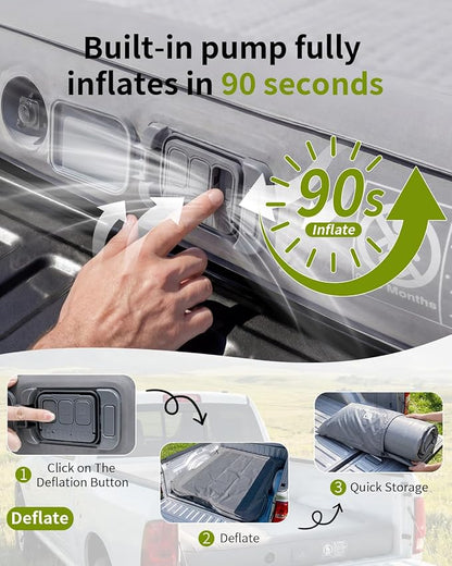 Umbrauto Upgraded Truck Bed Air Mattress for Full Size Short Beds 5.5-5.8ft, Drop-Stitch Tech with Built-in Pump, Heavy Duty Silent Inflatable Tent Bed for Outdoor Camping