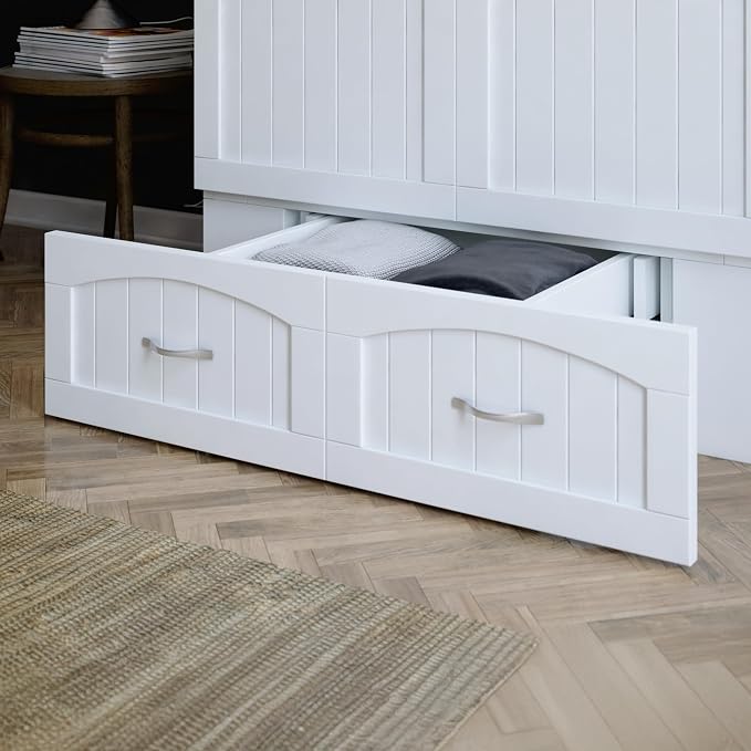 AFI, Southampton Murphy Bed Chest Twin XL with 6" Mattress, Storage Drawer & Built-in USB Charger, White