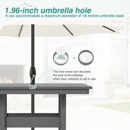 5 Piece Patio Dining Set, 35" Square HDPS Weather Resistant Outdoor Table & 4 Patio Chairs Set with 1.96" Umbrella Hole, Heavy Duty for Small Space Backyard Balcony, Grey