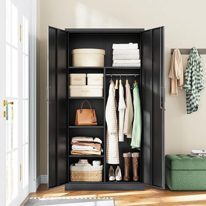 Letaya Metal Storage Cabinets Locker with Lock Door, 72'' Clothing Coat Steel Storage Freestanding Wardrobe for Office, Home, School, Employee,Gym,Fire Department (Black)