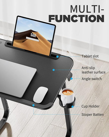 SAIJI Heavy Duty TV Trays Upgraded TV Tables for Eating on Couch | Angle & Height Adjustable Living Room Dinner Table, Laptop Desk for Sofa/Bedside/ Recliner, with Cup Holder and Tablet Slot