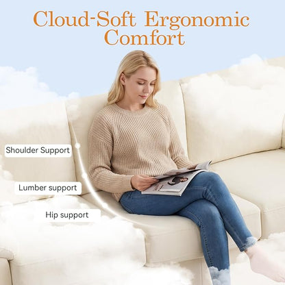 Boneless Loveseat Sofa, Modern Cloud Couch with Deep Seat, Thick Cushion and Curved Armrests, Upholstered Sofa for Living Room, No Assembly Required, Beige