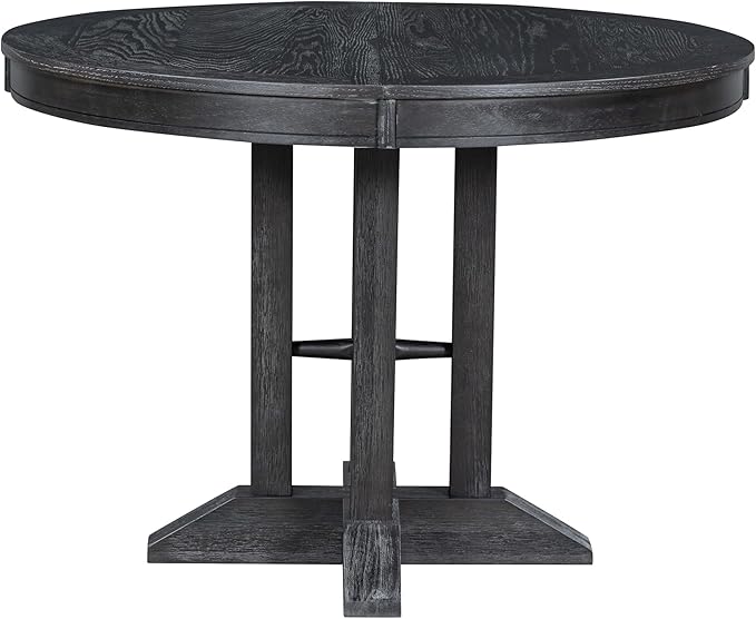 LUMISOL 42"-58" Extendable Round Dining Table for 4-6, Farmhouse Oval Kitchen Table with Removable Leaf for Kitchen, Dining Table, Small Space, Black