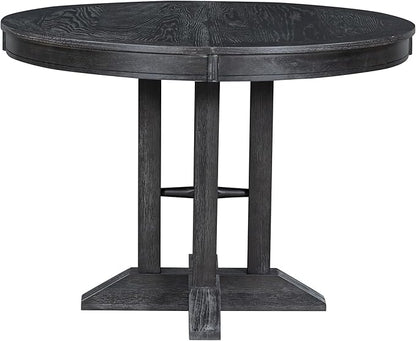 LUMISOL 42"-58" Extendable Round Dining Table for 4-6, Farmhouse Oval Kitchen Table with Removable Leaf for Kitchen, Dining Table, Small Space, Black