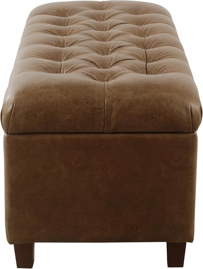 HomePop 40" Button Tufted Storage Bench - Distressed Brown Faux Leather