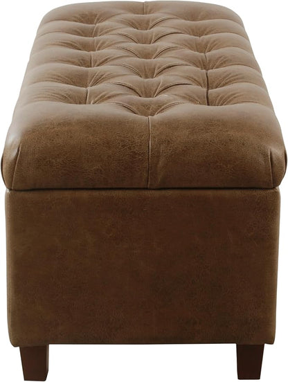 HomePop 40" Button Tufted Storage Bench - Distressed Brown Faux Leather