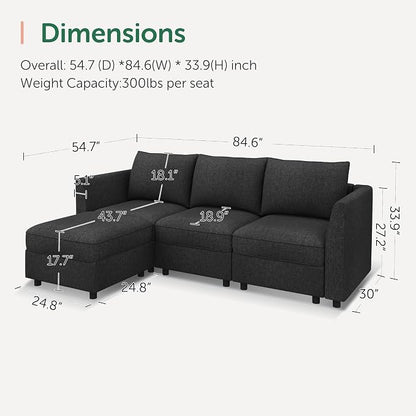 HONBAY Modular Sectional Sofa with Storage L Shaped Sectional Sofa, Convertible Couches for Living Room - Linen Grey