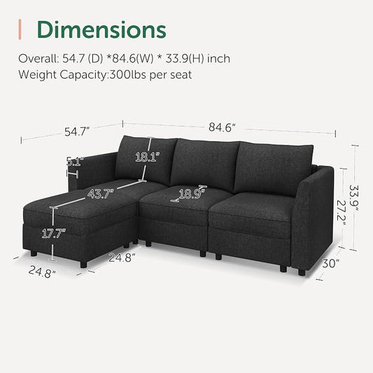 HONBAY Modular Sectional Sofa with Storage L Shaped Sectional Sofa, Convertible Couches for Living Room - Linen Grey