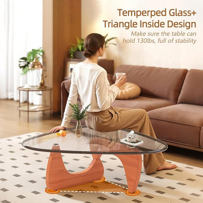 Coffee Table for Living Room Mid Century Modern Center Small Table with Glass Top and Wood, Walnut Transparent(32 Inch)