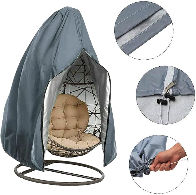 Enzeno Upgraded Patio Egg Chair Cover,420D Egg Chair Covers Waterproof,Single Egg Swing Chair Covers with Windproof Buckle,Outdoor Hanging Chair Cover Weatherproof,75x45inch ,Grey