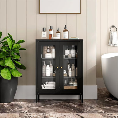 Metal Bathroom Cabinet, Small Floor Storage Cabinet, Freestanding Sideboard with 2 Adjustable Shelves for Living Room, Dining Room