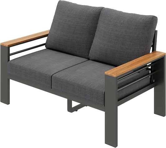 Aoxun Patio Furniture Set, 2 Piece Aluminum Patio Sets with 5" Thicken & Washable Cushion, Waterproof Outdoor Furniture with Coffee Table, Outdoor Couch Sectional for Backyard, Porch and Garden