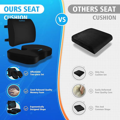 CushZone Seat Cushion, Lumbar Support Pillow with Adjustable Strap-Chair Cushions for Sciatica Pain Relief-with Washable Cover for Car, Travel and Wheelchair, Black, X-Large