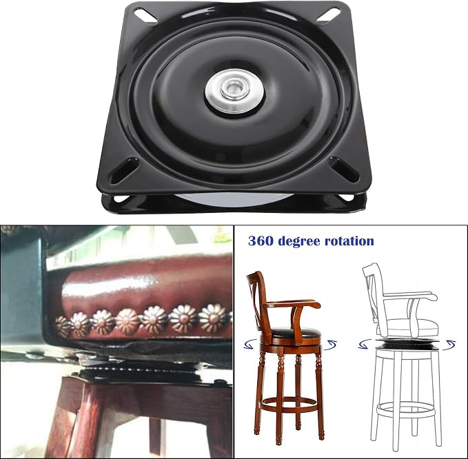 2 Pack 8 Inch Heavy Duty Bar Stool Swivel Replacement, 500lbs Capacity 360 Degree Square Swivel Chair Base Mechanism Seat Mount Plate for Barstools Recliner Chair Boat