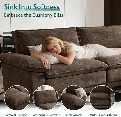 Modern U Shaped Sofa Couches for Living Room, Modular Sectional Cloud Couch with Movable Ottoman, Comfy Chenille Sofa for Apartment and Small Space, Taupe