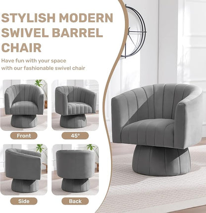 Swivel Accent Barrel Chair Set of 2, Cute Comfy Small Round 360° Arm Chair, Velvet Sofa Club Reading Chair for Living Room Bedroom Office Grey