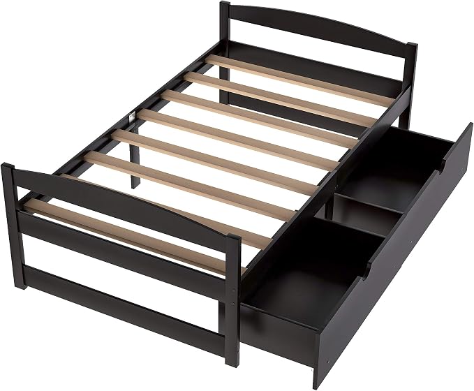 Merax Twin Wood Daybed with Two Drawers Sofa Bed for Kids Boys Girls/No Box Spring Needed Espresso