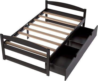 Merax Twin Wood Daybed with Two Drawers Sofa Bed for Kids Boys Girls/No Box Spring Needed Espresso