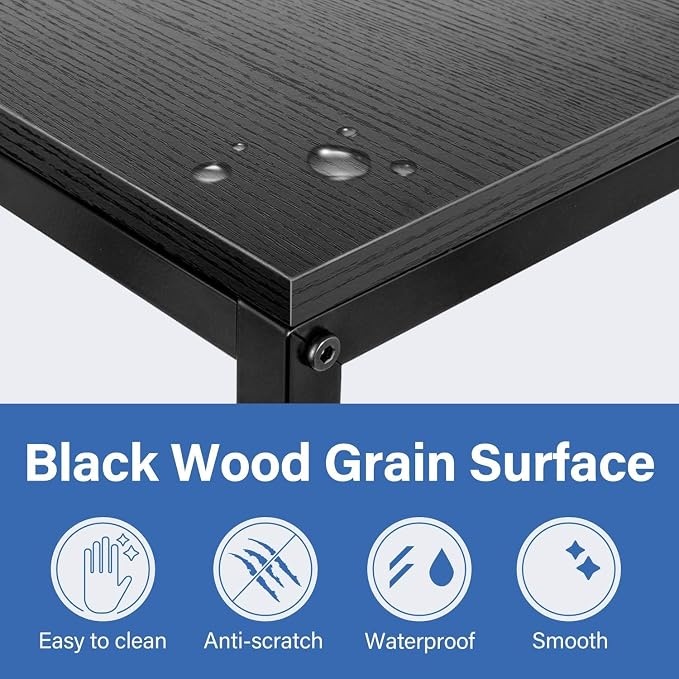 YSSOA Hardwood Surface C Shaped Sofa Side End Snack Desk, 13.75" x 21.75" x 27", Wooden, Black