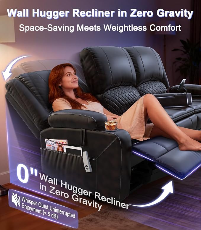 Power Loveseat Recliner Sofa, Removable Armrest 3 Seats Power Reclining Loveseat with Remote Liftable Console, Wall Hugger RV Theater Seating with Storage & USB & RGB (PU, Brown)