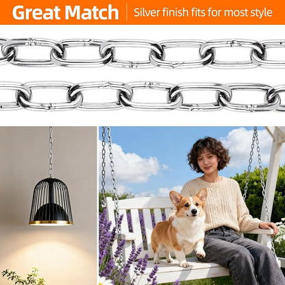 Yaeccc Heavy Duty Porch Swing Hanging Chain Kit,2 Pack Stainless Steel Porch Swing,1500 Lbs Capacity, Indoor/Outdoor Hanging Hardware (Silver, 105'' Long Chain)