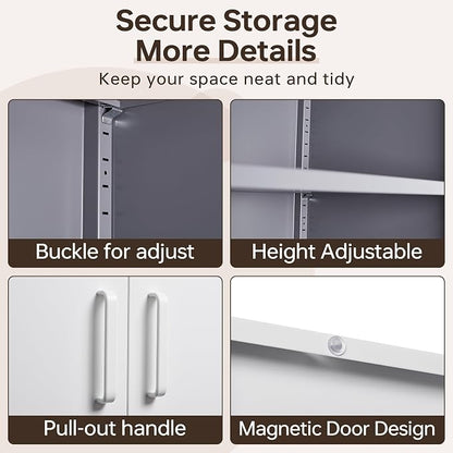 Metal Storage Cabinet with Lock,71" Garage Cabinets with 2 Doors and 4 Adjustable Shelves, Steel Locking Caninets Tall Tool Storage Cabnet, Lockable File Caninet for Home Office, Pantry