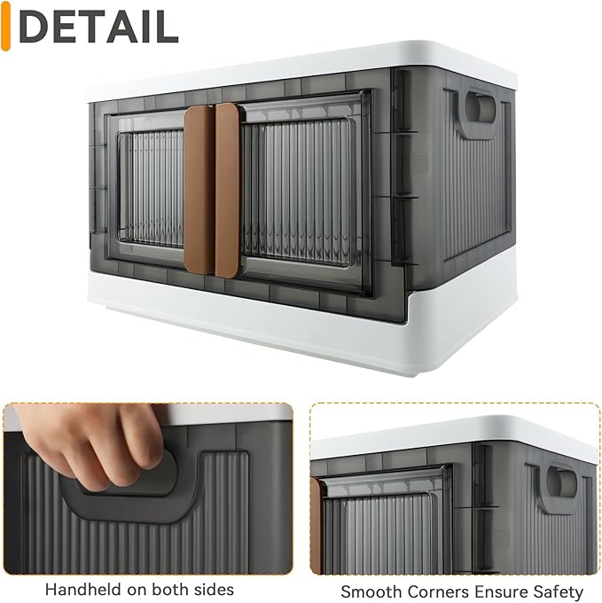 Storage Bin, Foldable Cabinet, 8.4 Gallon (32L) Capacity (Each One), 2 Packs, Collapsible Box with Lids, Transparent, Organizers for Living Room, Bedroom