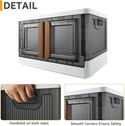 Storage Bin, Foldable Cabinet, 8.4 Gallon (32L) Capacity (Each One), 2 Packs, Collapsible Box with Lids, Transparent, Organizers for Living Room, Bedroom