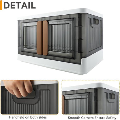 Storage Box, Plastic Cabinet, 8.4 Gallon (32L) Capacity (Each One), 4 Packs, Stackable Collapsible Drawer, with Door and Buckle, Organizer for Home and Office, Transparent