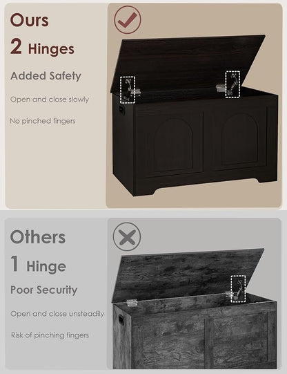 DINZI LVJ Storage Chest, 31.5”Wooden Toy Box with 2 Safety Hinges, Entryway Storage Bench with Flip-Top, Sturdy Storage Trunk for Living Room, Bedroom, Easy Assembly, Espresso