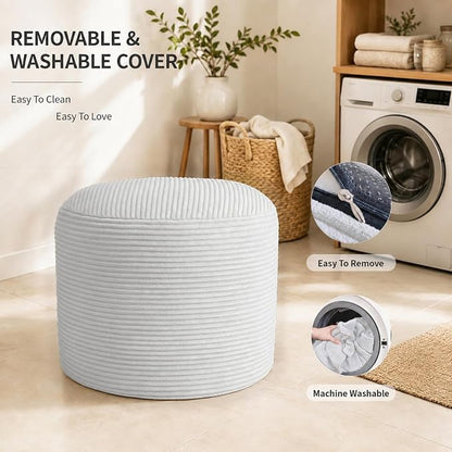 Stuffed Pouf Ottoman Foot Rest with 2.8-inch Solid Foam Base | Odorless Filling Resists Clumping, Washable Corduroy Cover, Round Foot Stool for Living Room Couch Lounging and Home Decor