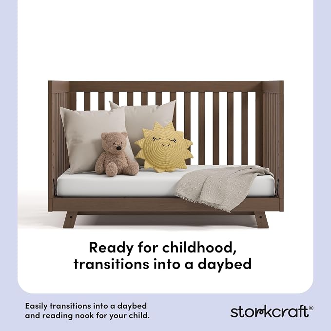 Storkcraft Beckett 3-in-1 Convertible Crib – GREENGUARD Gold Certified, Fits Standard Crib Mattress, Converts to Toddler Bed and Daybed, 4 Mattress Heights, Grow-with-Me Design (Hazelnut)