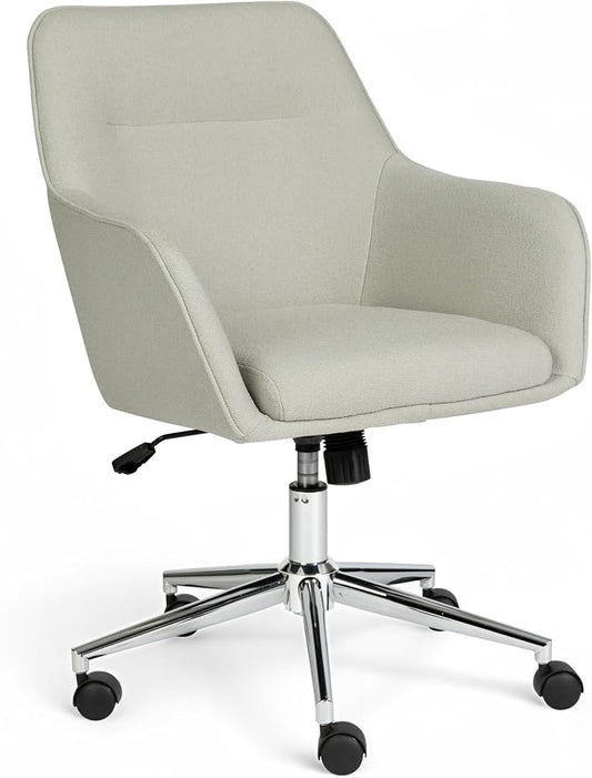 Martha Stewart Rayna Swivel Task Chair with Flared Arms for Home Office in Light Gray Fabric with Polished Nickel Frame