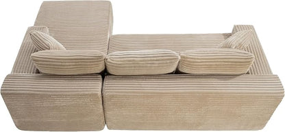 105-Inch L-Shaped Right Facing Corner Compressed Sofa Modular Sectional Boneless Cloud Sofa Floor Foam Couch with Chaise Lounge, Corduroy Corner Boneless Cloud Couch