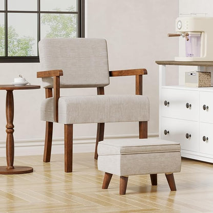 FAGAGA Accent Chairs Set of 2 with Table, Living Room Chairs with Soft Seat and Armrests for Living Room Bedroom Reading Room Waiting Room (Beige)