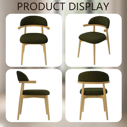 MOJAY Dining Chairs Set of 4 Natural Oak, Linen Green with Curved Armrests