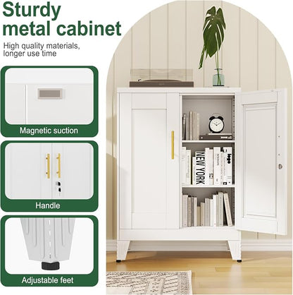 White Metal Storage Cabinet, 36" Tall Locking Storage Cabinet with 2 Adjustable Shelves, Steel Locker Organizer, for Office, Home, School, 11.81" D x 23.62" W x 35.83" H