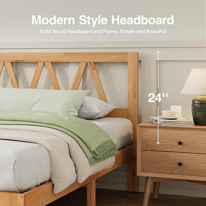 Novilla 12 Inch Full Size Bed Frame Full Bed Frames with Headboard Solid Wooden BedFrame Foundation, No Box Spring Needed, Easy Assembly, Natural Grain Wood