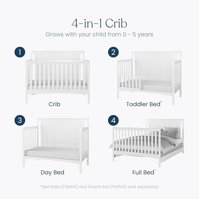Child Craft Scout 4-in-1 Convertible Crib, Baby Crib Converts to Day Bed, Toddler Bed and Full Size Bed, 3 Adjustable Mattress Positions, Non-Toxic, Baby Safe Finish (Matte White)