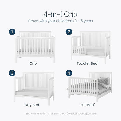 Child Craft Scout 4-in-1 Convertible Crib, Baby Crib Converts to Day Bed, Toddler Bed and Full Size Bed, 3 Adjustable Mattress Positions, Non-Toxic, Baby Safe Finish (Matte White)