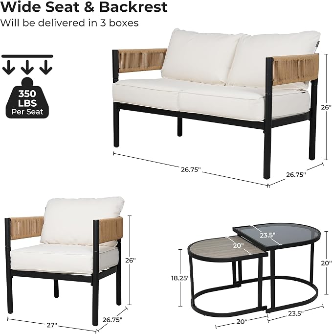 Grand patio 6-Piece Wicker Outdoor Furniture Set with Natural Thick Cushions and Coffee Table, Patio Sofa Conversation Set for Backyard, Balcony, Garden