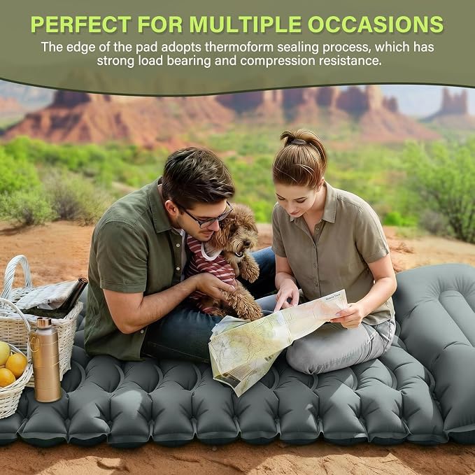FUN PAC Camping Sleeping Pad, Ultralight Camping Mat with Pillow Built-in Foot Pump Inflatable Sleeping Pads Compact for Camping Backpacking Hiking Traveling - Gray