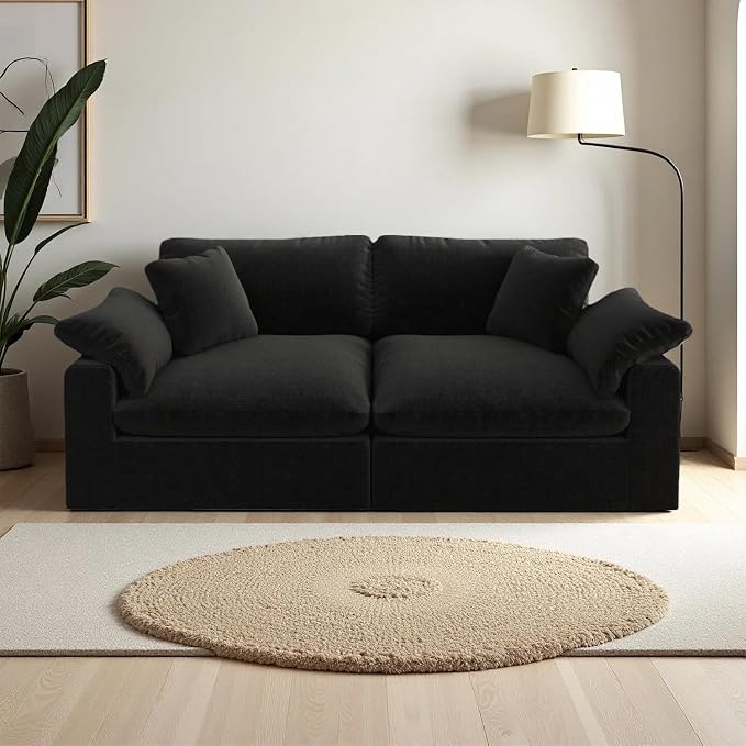 Modular Sectional Sofa Cloud Couch,78.6" Down Filled Comfy Cloud Modern Sofa,2 Seater with Black Linen Couch Cushion Covers Removable Furniture for Living Room