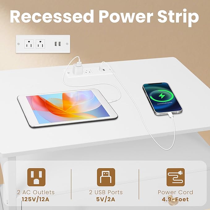 Edbuosy 27 Inch Wide Night Stand with Charging Station, Wood Nightstand with Open Shelf, Large Drawer Bedside Table for Living Room/Bedroom/Office, White