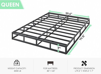 QEROMY 7 Inch Low Profile Box Spring, Sturdy Metal Frame Mattress Foundation, Easy Assembly, Quiet & Noise-Free, Queen Size