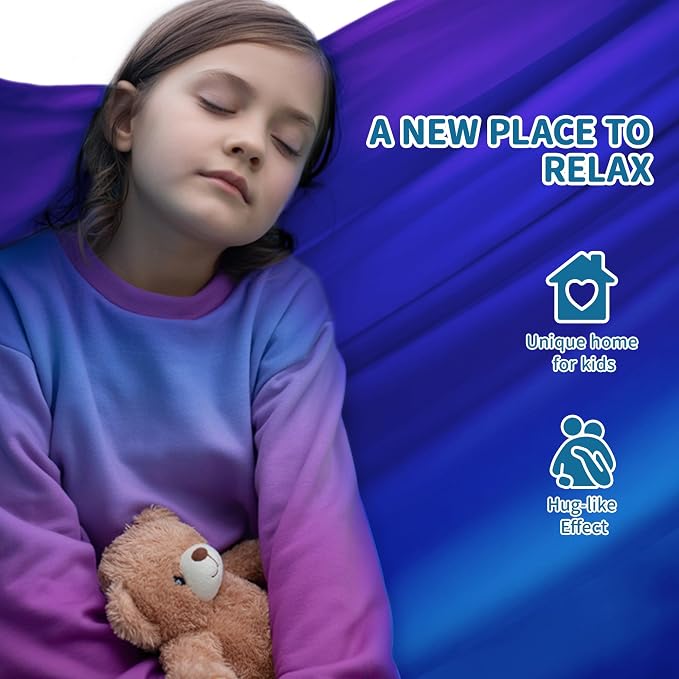 OUTREE Double Layer Therapy Swing with 360 Swivel Hanger, Healing & Relaxing Cuddle Swing for Kids and Adults with Autism, ADHD, Sensory Processing Disorder (Blue-Purple Gradient)