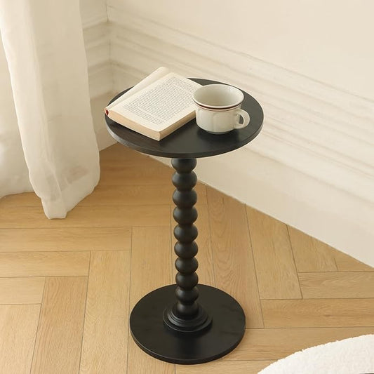 Fultyle Round Side Table, Small Drink Table for Small Spaces, Modern Accent End Table Nightstand with Solid Wood Leg for Living Room, Bedroom, Corners, and Office (Black)