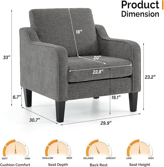 VINGLI Mid Century Modern Accent Chair - Soft Chenille Upholstered Comfy Armchair for Living Room, Bedroom, Home Office, Apartment, Studio (Light Grey)