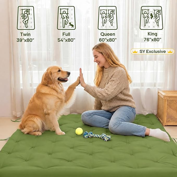 Syrinx Water Resistant Japanese Futon Mattress, Queen Size 80"x60", 4 Inch Thick Japanese Floor Mattress Tatami Mat, Foldable Floor Bed Sleeping Pad for Dormitory Guest Room Camping