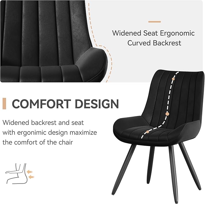 Dining Chairs Set of 2, Faux Leather Mid Century Modern Kitchen Chairs with Soft Cushion, Comfortable Upholstered Dining Room Chairs for Kitchen, Black